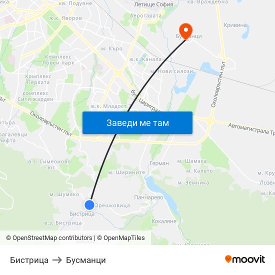 Бистрица to Бусманци map