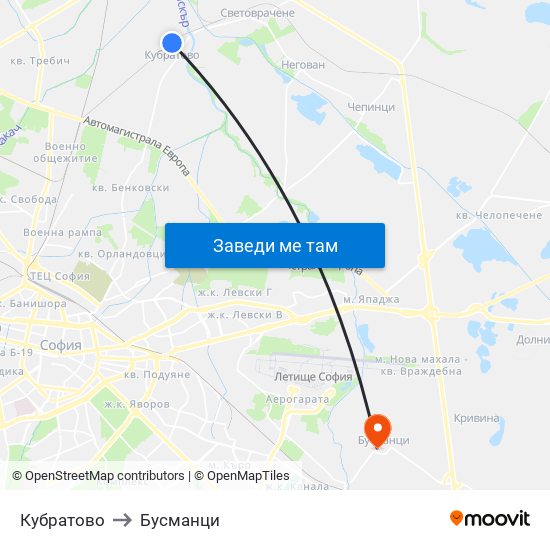 Кубратово to Бусманци map