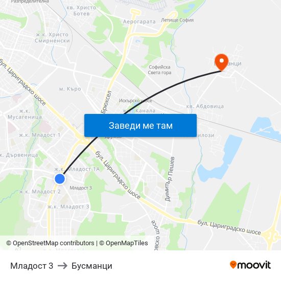 Младост 3 to Бусманци map