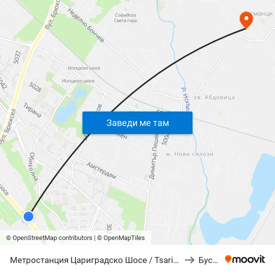 Ⓜ️ Метростанция Цариградско Шосе / Tsarigradsko Shosse Metro Station (1016) to Бусманци map