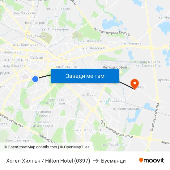 Хотел Хилтън / Hilton Hotel (0397) to Бусманци map