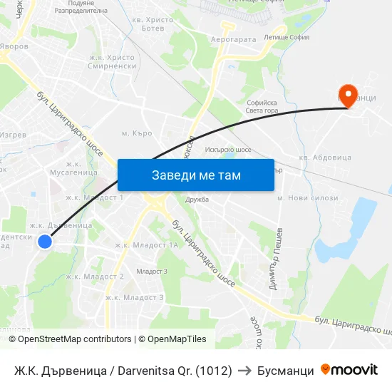 Ж.К. Дървеница / Darvenitsa Qr. (1012) to Бусманци map