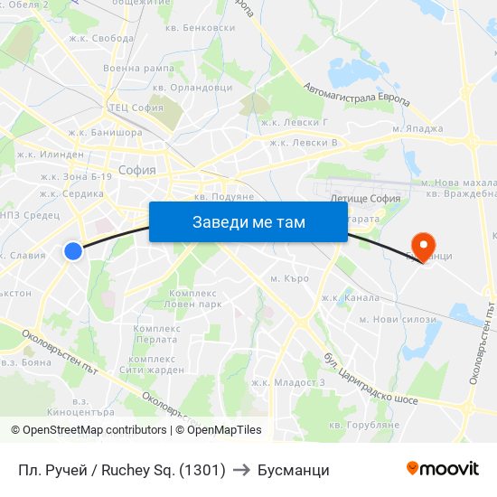 Пл. Ручей / Ruchey Sq. (1301) to Бусманци map