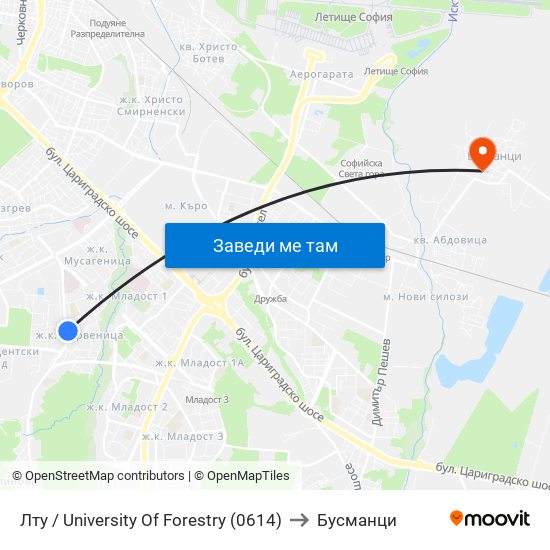 Лту / University Of Forestry (0614) to Бусманци map