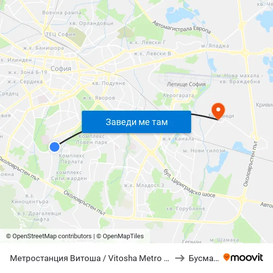 Ⓜ️ Метростанция Витоша / Vitosha Metro Station (0909) to Бусманци map