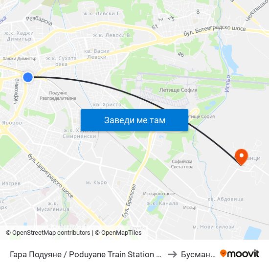 Гара Подуяне / Poduyane Train Station (0466) to Бусманци map