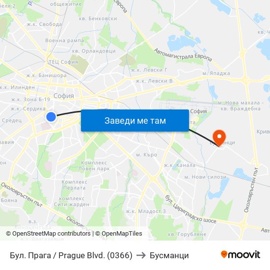 Бул. Прага / Prague Blvd. (0366) to Бусманци map
