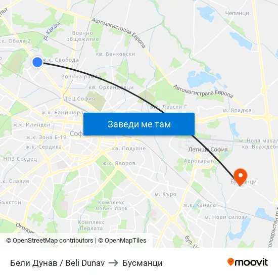 Бели Дунав / Beli Dunav to Бусманци map