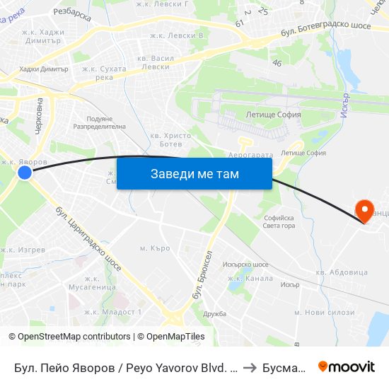 Бул. Пейо Яворов / Peyo Yavorov Blvd. (0073) to Бусманци map