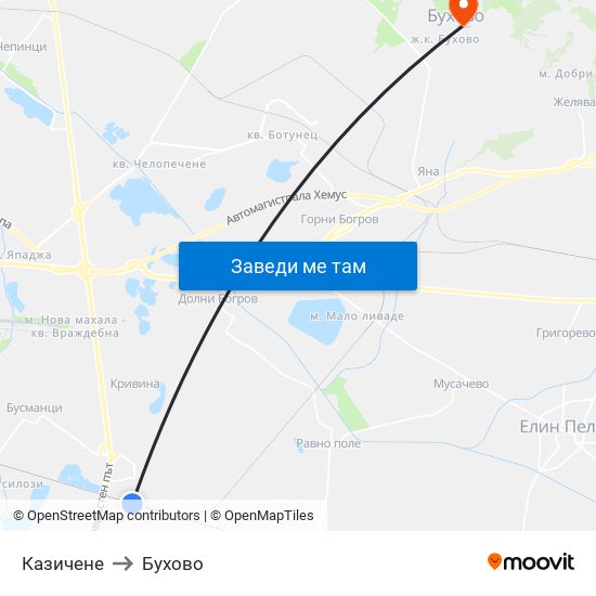 Казичене to Бухово map