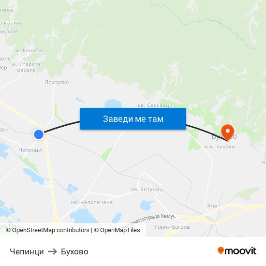 Чепинци to Бухово map