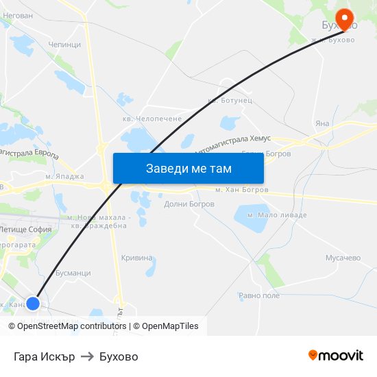 Гара Искър to Бухово map