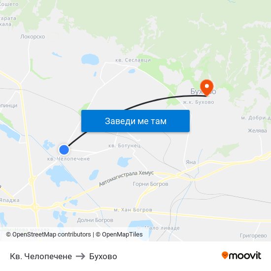 Кв. Челопечене to Бухово map