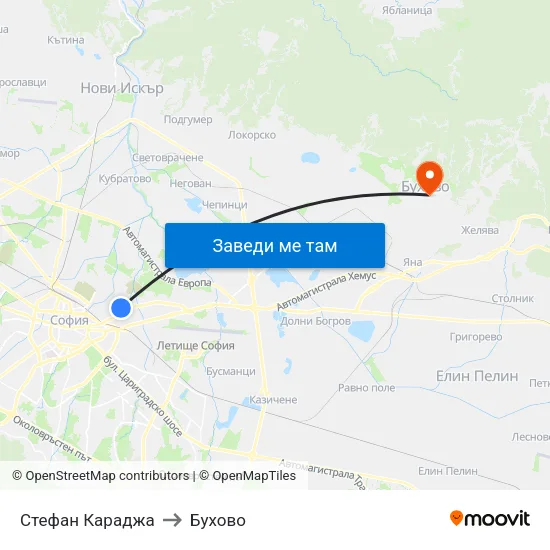 Стефан Караджа to Бухово map