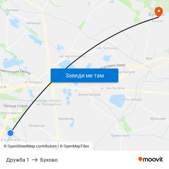 Дружба 1 to Бухово map