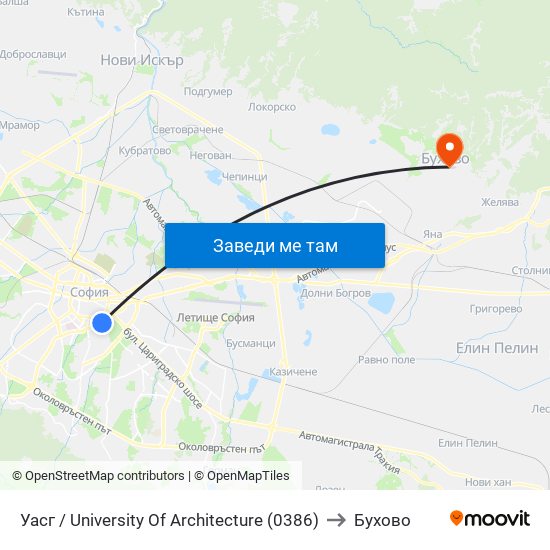 Уасг / University Of Architecture (0386) to Бухово map