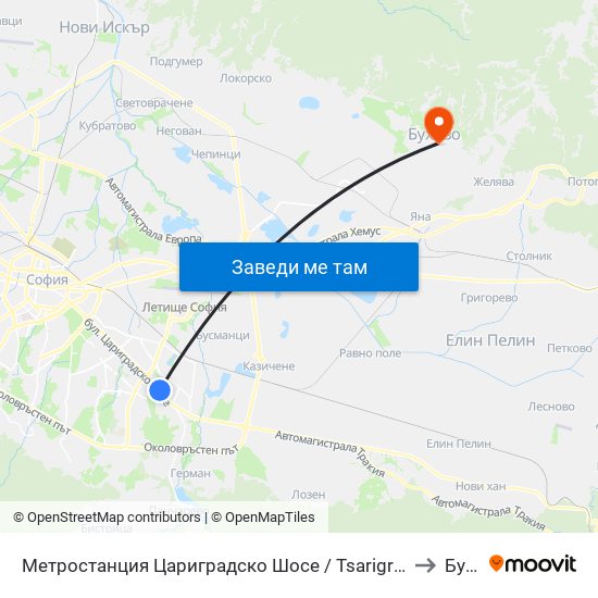 Метростанция Цариградско Шосе / Tsarigradsko Shosse Metro Station (1016) to Бухово map