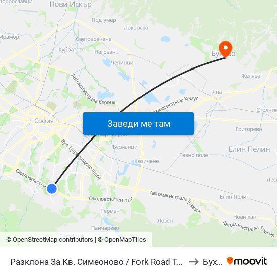 Разклона За Кв. Симеоново / Fork Road To Simeonovo Qr. (1458) to Бухово map