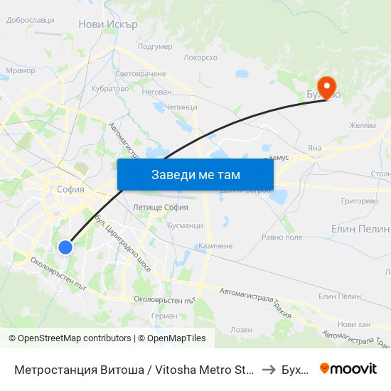 Метростанция Витоша / Vitosha Metro Station (2654) to Бухово map