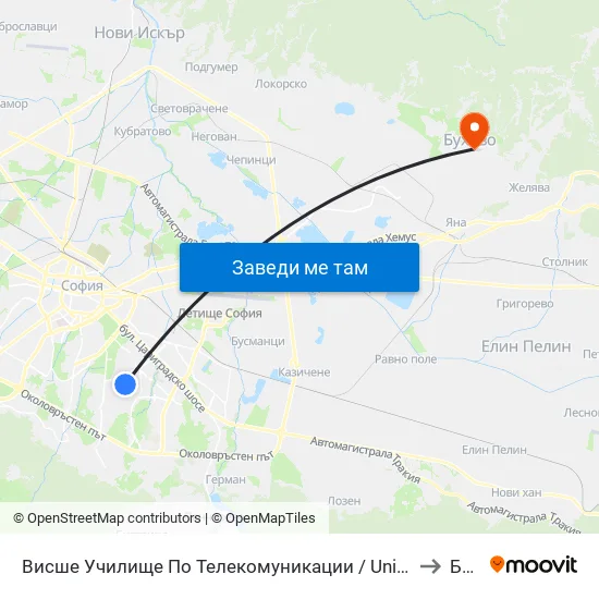 Висше Училище По Телекомуникации / University Of Telecommunications And Post (1396) to Бухово map