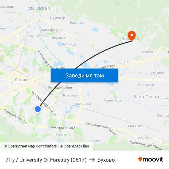 Лту / University Of Forestry (0617) to Бухово map