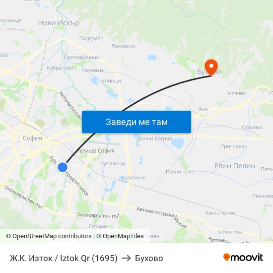 Ж.К. Изток / Iztok Qr (1695) to Бухово map