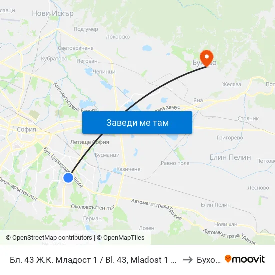 Бл. 43 Ж.К. Младост 1 / Bl. 43, Mladost 1 Qr. (0218) to Бухово map