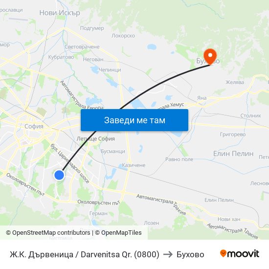 Ж.К. Дървеница / Darvenitsa Qr. (0800) to Бухово map