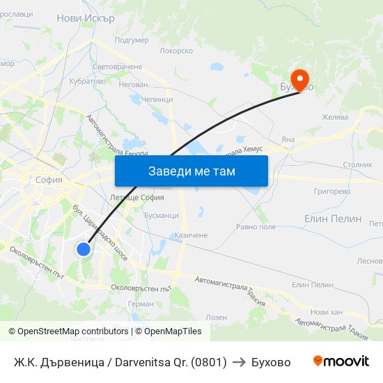 Ж.К. Дървеница / Darvenitsa Qr. (0801) to Бухово map