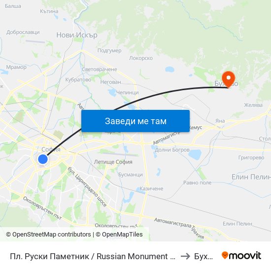 Пл. Руски Паметник / Russian Monument Sq. (1296) to Бухово map