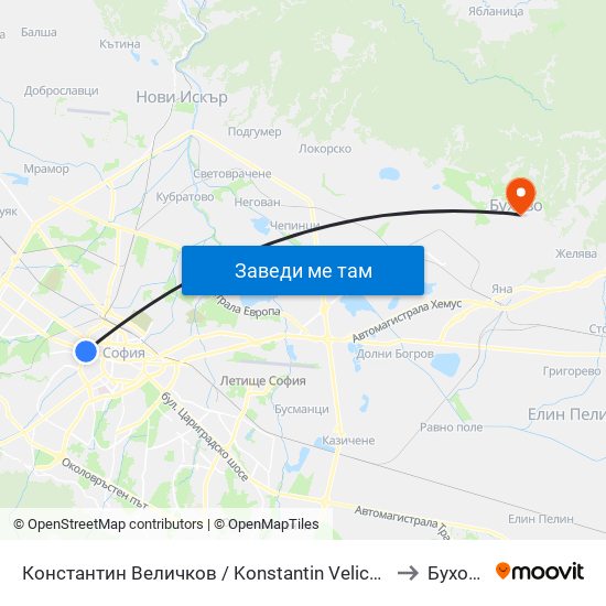 Константин Величков / Konstantin Velichkov to Бухово map