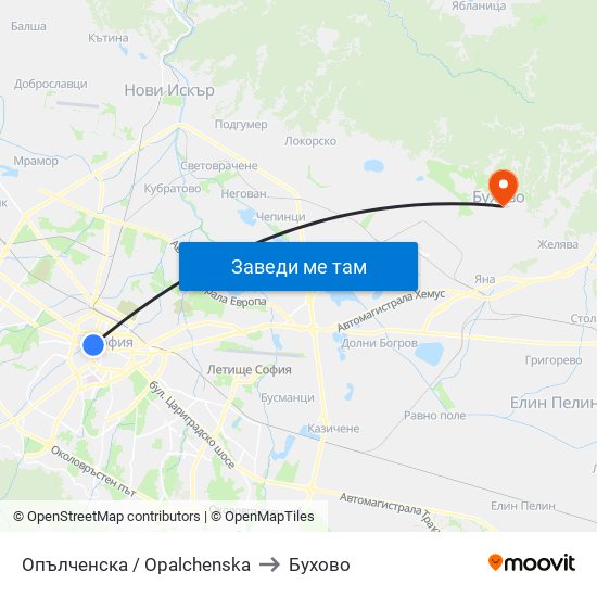Опълченска / Opalchenska to Бухово map