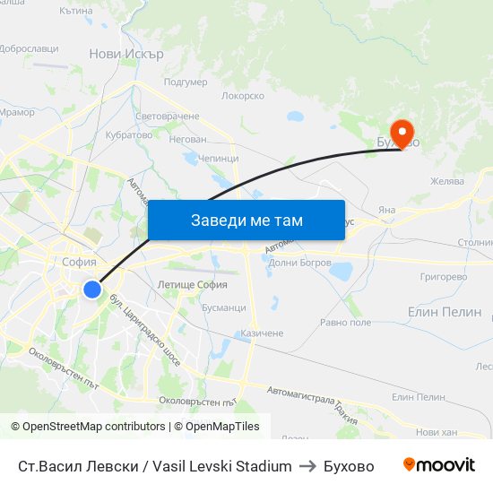 Ст.Васил Левски / Vasil Levski Stadium to Бухово map