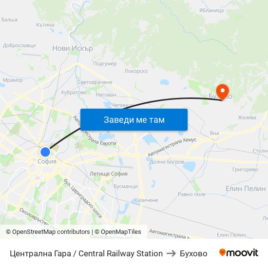 Централна Гара / Central Railway Station to Бухово map