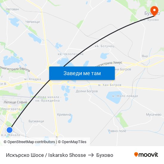 Искърско Шосе / Iskarsko Shosse to Бухово map