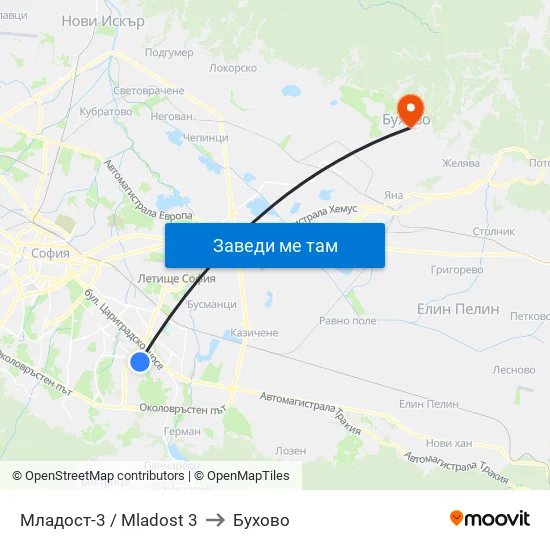 Младост 3 / Mladost 3 to Бухово map
