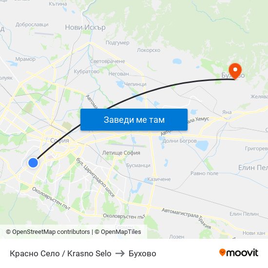 Красно Село / Krasno Selo to Бухово map