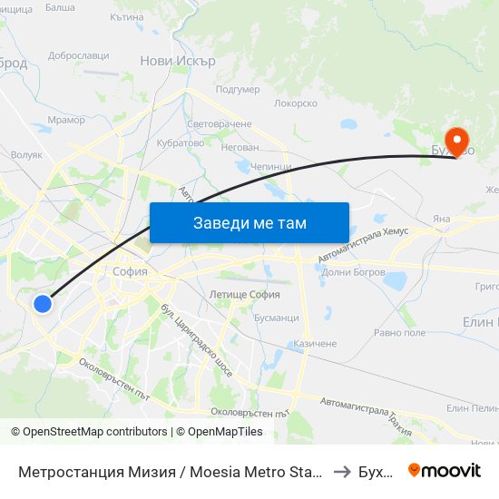 Метростанция Мизия / Moesia Metro Station (6089) to Бухово map