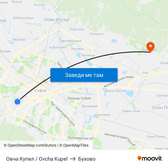 Овча Купел / Ovcha Kupel to Бухово map