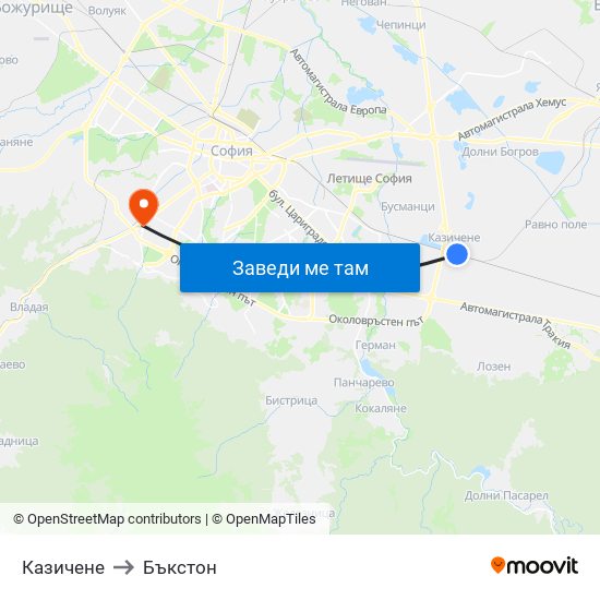 Казичене to Бъкстон map