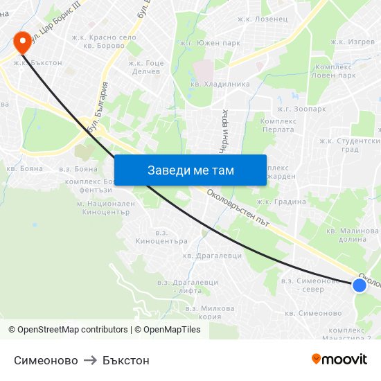 Симеоново to Бъкстон map