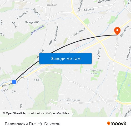 Беловодски Път to Бъкстон map