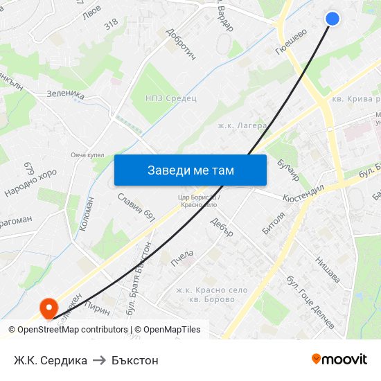Ж.К. Сердика to Бъкстон map