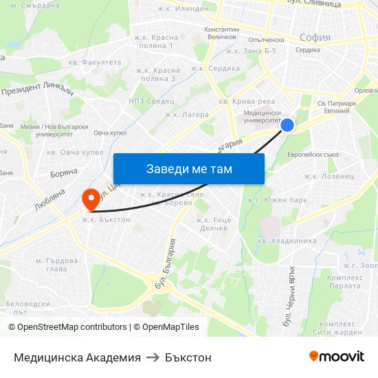Медицинска Академия to Бъкстон map
