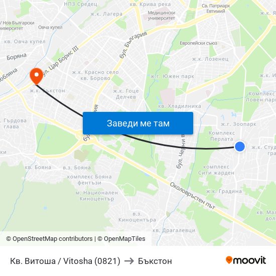 Кв. Витоша / Vitosha (0821) to Бъкстон map