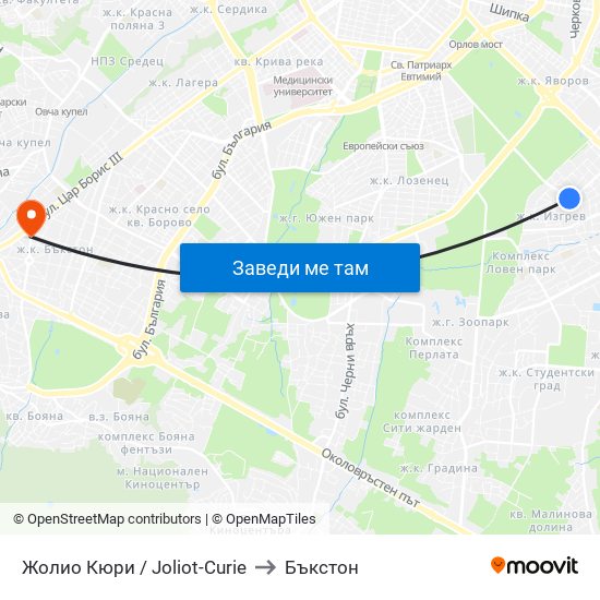 Жолио Кюри / Joliot-Curie to Бъкстон map