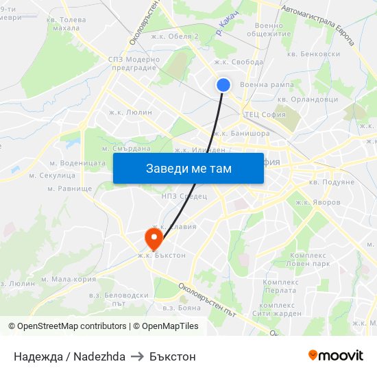 Надежда / Nadezhda to Бъкстон map