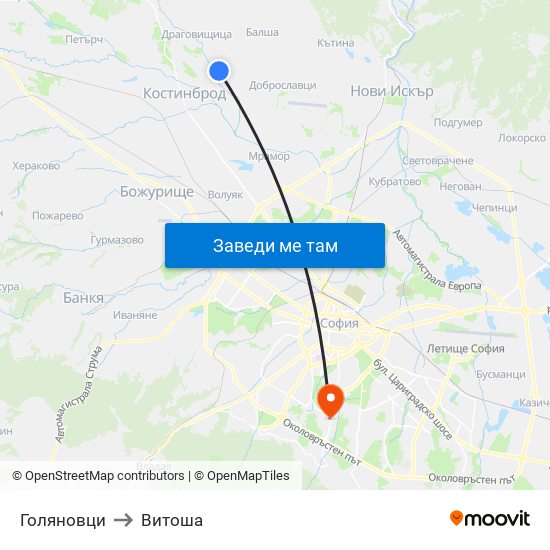 Голяновци to Витоша map