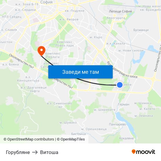 Горубляне to Витоша map