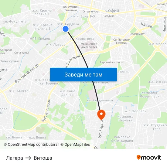 Лагера to Витоша map